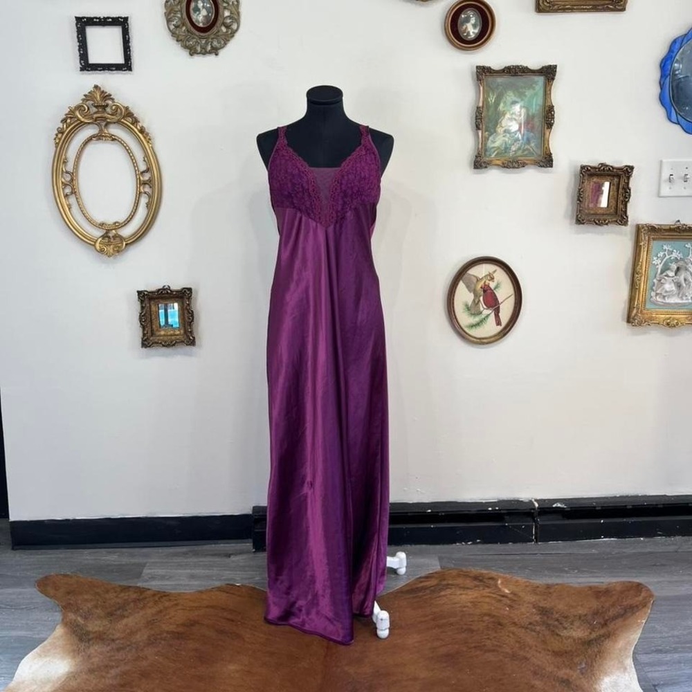 Vintage Victoria's Secret gold tag Purple Lace Maxi Slip Dress Lingerie size L